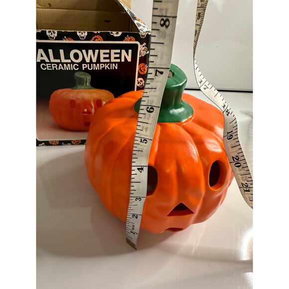 Vintage New Halloween Ceramic Pumpkin Jack O' Lantern smiley candle tealight - Picture 9 of 9